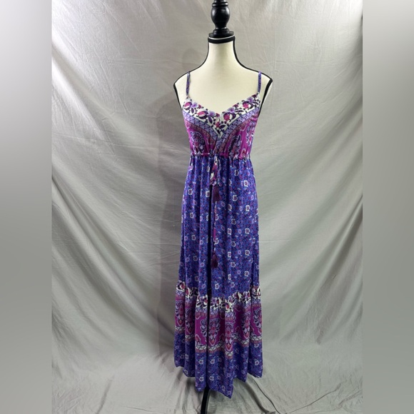 Boho Floral Print Belted Cami Dress Purple - Picture 4 of 7